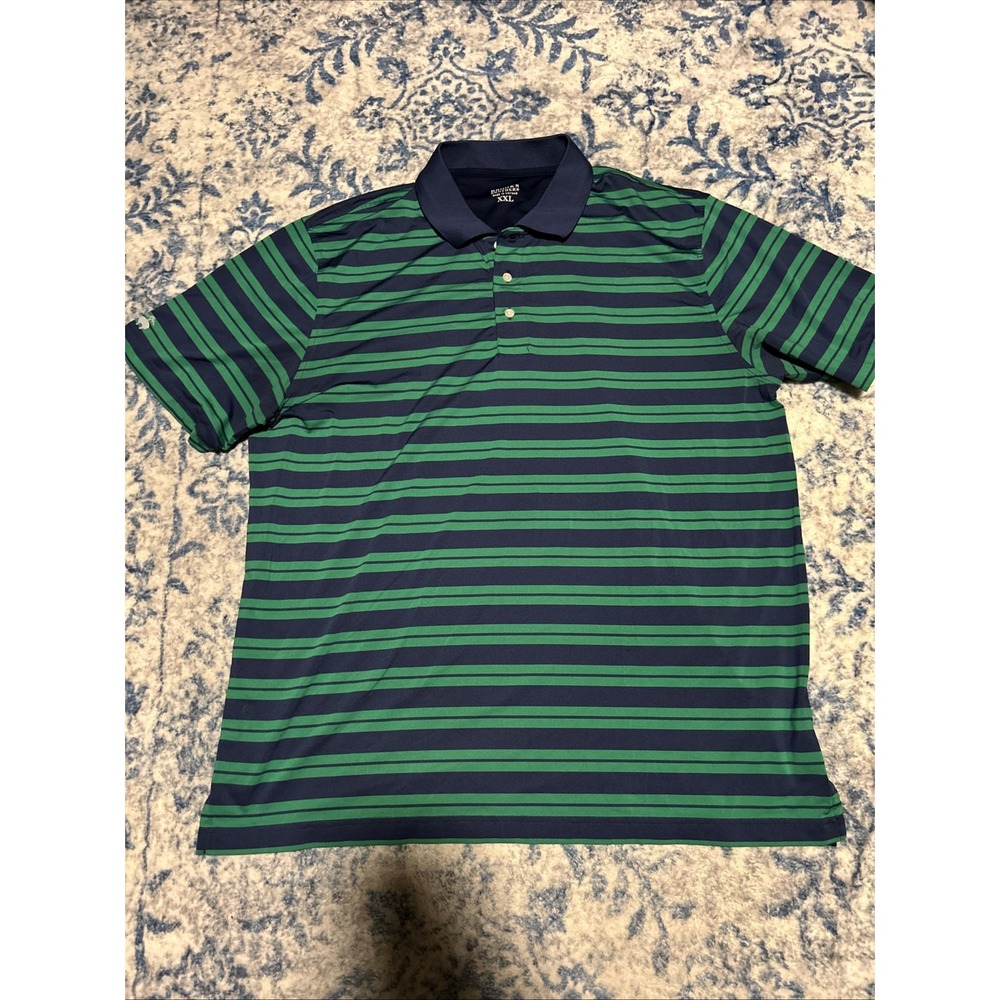Brooks Brothers Polo Shirt Mens XXL Green Striped Performance Golf